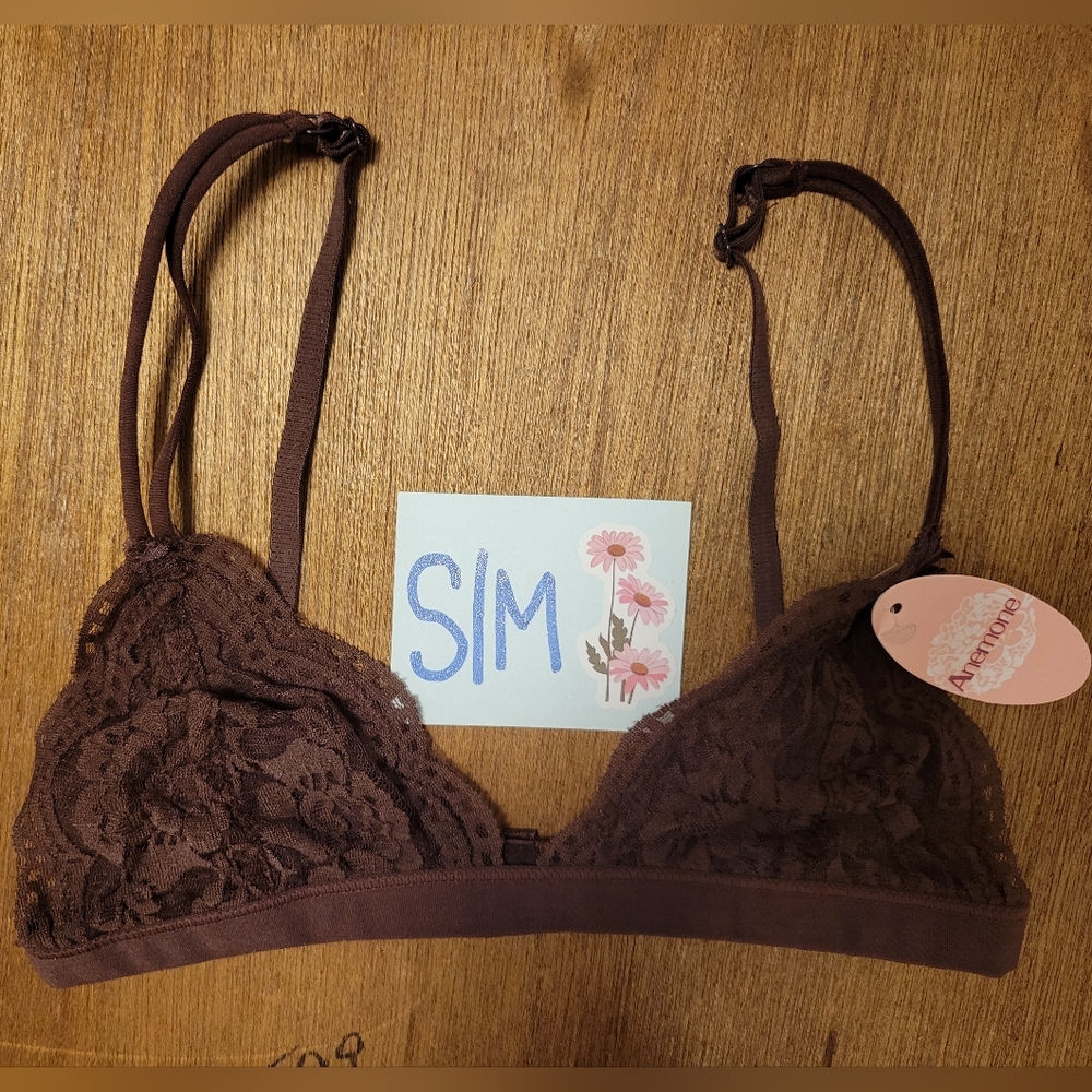 Unlined Lace Bralette Brown Small